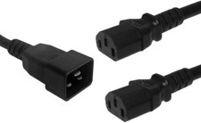 IEC C20 to 2x C13 Y Splitter Cables, 2 ft, 14A, Medium Duty, 16AWG picture