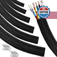 MTJSWXSY Automotive Wire Loom High Temp Braided Split-Sleeve Black 20ft-1/2inch picture