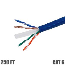 250FT CAT6 Ethernet Network Cable UTP CM In Wall Solid Wire Copper 23AWG Blue picture