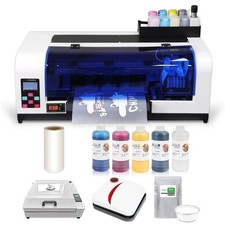 A3+ XP600 DTF printer with curing oven and hot press, used for T-shirt printing picture