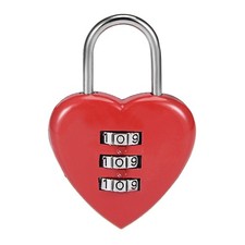 3 Digit Combination Padlock, 3mm Shackle, Zinc Alloy Heart Shaped Lock, Red picture