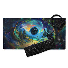 Black Cat & Black Hole Gaming Mouse Pad, Whimsical Mousepad, Extended Deskmat picture