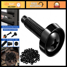 100 Pack 10-32 Rack Screws with Nylon Washers, Pilot Point, Black for Server Rac picture