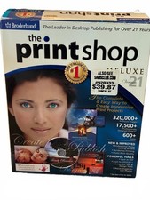 Broderbund The Print Shop Deluxe 21 PC software with box manual and discs picture