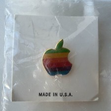 Vintage 1980s Rainbow Apple Logo Lapel Pin NOS Sealed Made in USA  picture