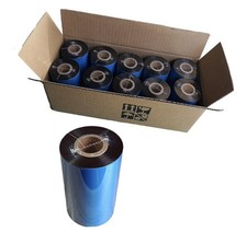 (10 Rolls) 4.33'' x 984' Premium Resin Enhanced Wax Ribbon, 110mm x 300m Black picture