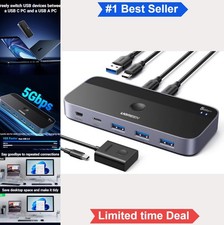 USB Switch 2 Computers Share 4 Ports USB C USB A 5Gbps Remote Control Selector picture
