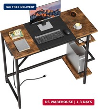 Small Computer Desk, 35.4 Inch Home Office Desk with Power Outlet, Writing Desk picture