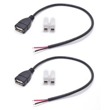 ELNONE 2PCS 0.3M/1FT USB 2.0 Female Pigtail 2 Wire 20AWG DC 1 feet, Black picture