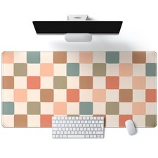 Boho Checker Desk Mat Beige Checkerboard Pad Large Aesthetic Desk Pad Extende... picture