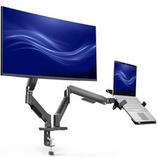 VIVO Universal Adjustable Monitor and Laptop Desk Single + Laptop Mount Black picture