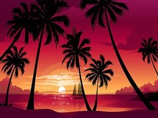 TROPICAL PALM TREE SUNSET PARADISE  SILHOUETTE BOAT  COMPUTER MOUSE PAD 9 X 7  picture