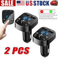 2PCS Bluetooth 5.0 Car Wireless FM Transmitter Adapter 2USB PD Charger AUX Hands picture