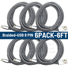 6X 6Ft USB Fast Charging Cable For iPhone 14 Plus 13 12 11 XR 8 7 6 Braided Cord picture