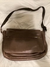 FOSSIL Dark Brown Pebbled Leather And Nylon Messenger Crossbody Laptop Bag picture