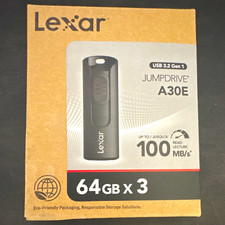 Lexar JumpDrive A30E 3-Pack 64GB USB 3.2 Gen 1 Flash Drives Black 100MB/s picture