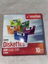 Pack of 10 Imation Neon Diskettes  IBM Formatted 2HD 1.44 MB NIP picture