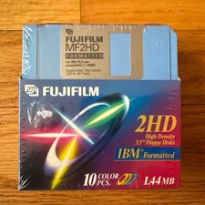 New FUJIFILM Floppy Disk 2HD IBM 3.5”, Mulit-Color Formatted Disks 10 PK SEALED picture