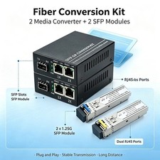 Gigabit Media Converter Kit 1SFP+2RJ45 10/100/1000M Ethernet Transceiver SFP DDM picture