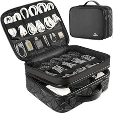 Cable Organizer Case, Large DJ Cable File Bag, Black, 2 Compartments picture