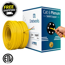 52Networks 1000FT Cat6 Plenum Solid Copper UTP Cable Yellow - ETL Listed picture