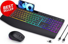 Wireless Keyboard Mouse Combo RGB Backlit Rechargeable Full Size - US picture