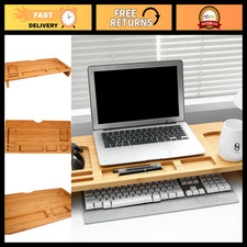 Bamboo Laptop Monitor Stand Riser - 23 Inch Wooden Desk Organizer & Storage Solu picture