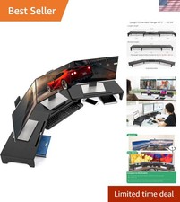 Monitor Stand Riser, 60 inch Large Bamboo Dual Monitor Stand for Desk, 3 Shel... picture