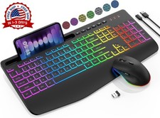 Combo de teclado y ratón inalámbricos - Reposamuñecas ergonómico, RGB (Negra) picture