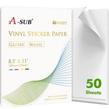 50 PK A-SUB Printable Vinyl Sticker Paper Glossy White Waterproof Sticker Sheets picture
