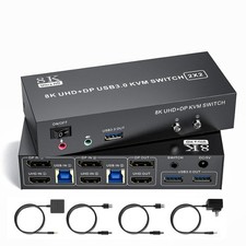 HDMI Displayport KVM Switch 2 Monitors 2 Computers, 8K@60Hz/4K@144Hz picture