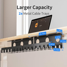 2 Pack Metal Under Desk Cable Management Tray U Channel Cord Organizer Box picture