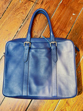 Cole Haan Navy Blue Leather Briefcase Padded Fits 15