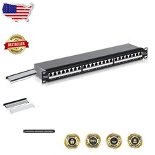 High-Performance 24-Port Cat6A Shielded Patch Panel, 10G Ethernet, Gold Contacts picture