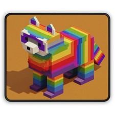 Rainbow Pixel Raccoon Gaming Mouse Pad | Colorful Retro Voxel Design picture