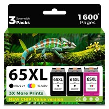 65XL Ink Cartridge Replacement 3 Pack HP65 hp65xl Envy 5055 5000 5052 5010 5070 picture