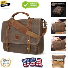 Laptop Messenger bag for Mens 15.6 Inch, Waterproof Vintage Genuine Leather M... picture