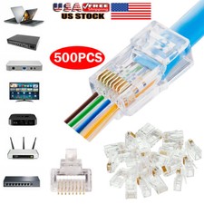500 Pcs CAT6 RJ45 Pass Through Network Cable Modular Plug Connector Open End picture