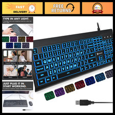 Large Print Backlit USB Keyboard - Oversized Light Up Keys, 7-Color LED, PC/Lapt picture