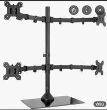 VIVO Quad Monitor Desk Stand Mount Freestanding Glass Base | 4 Screens up to 27