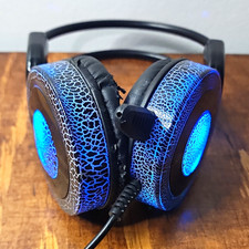 Wired Over-Ear Stereo Gaming Headset USB + 3.5mm Boom Mic Blue LED Black picture