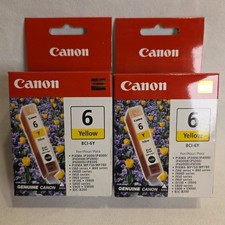 NEW GENUINE - CANON BCI-6 2-PACK YELLOW Ink Cartridges BCI-6Y - Sealed Boxes picture