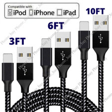 3 Pack 10ft USB Charger Cable Braided For iPhone 14 13 11 X 8 Fast Charging Cord picture
