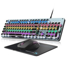 Typewriter Style Mechanical Gaming Keyboard Blue Switch, Rainbow LE... Fast Ship picture