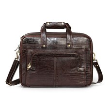 Handmade brown crocodile leather laptop bag unisex professional briefcase style picture