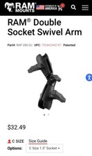 RAM Composite Double Socket Swivel Ratchet Arm for C Size 1.5