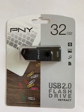 PNY 32gb Flash Drive 2.0 Retractable Black Lightweight Fob New Sealed + freebies picture