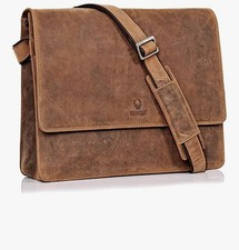 Donbolso Messenger Bag Laptop Vintage Brown Genuine Leather Flap Shoulder Strap picture