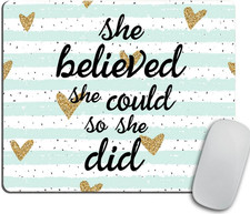 She Could Watercolor Rubber Mouse Mat - Heart & Inspirational Quote Mousepad picture