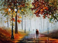 Landscape painting street light couple fall path leonid Custom Gaming Mat Desk picture